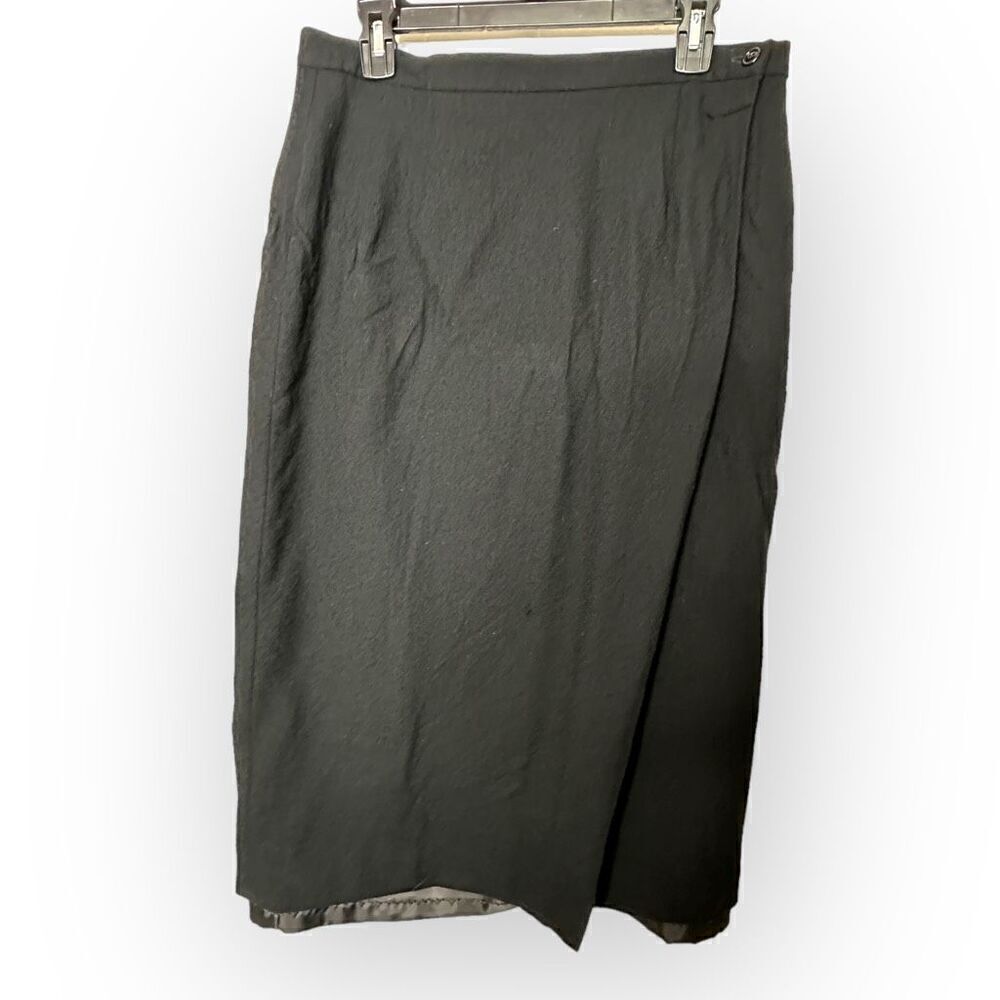 Jones New York petite 100% wool lined wrap skirt black 14p